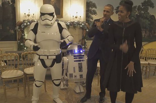 Барак Обама и первая леди США Мишель Обама станцевали с имперскими штурмовиками (видео)
