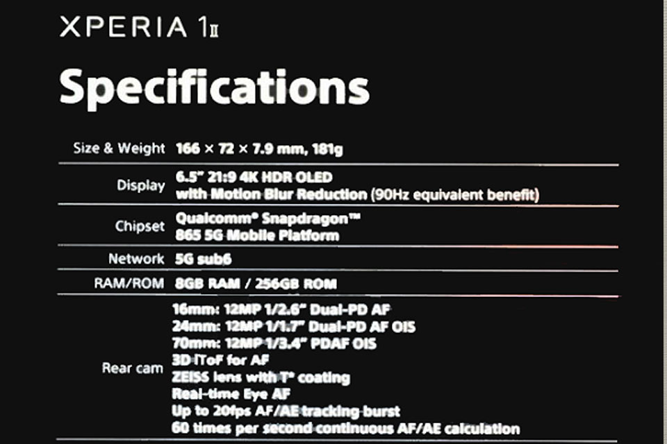 Стали известны характеристики флагманского смартфона Sony Xperia 1 II
