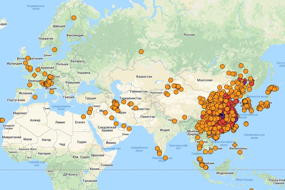 Карта распространения коронавируса (Google)