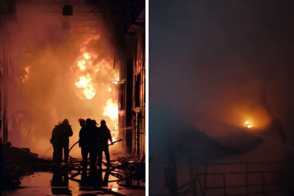 В результате обстрела Харькова на рынке «Барабашово» вспыхнул масштабный пожар